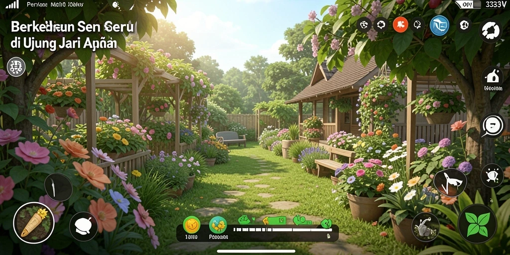 Tampilan gameplay 333V yang menarik dengan aktivitas berkebun.