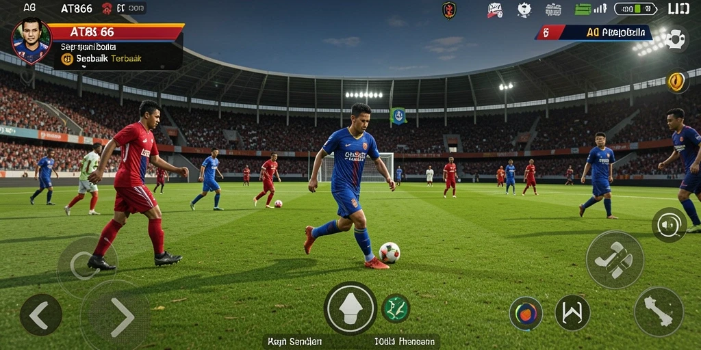 Tangkapan layar AT866 menampilkan aksi seru sepak bola dalam gameplay yang mendebarkan.