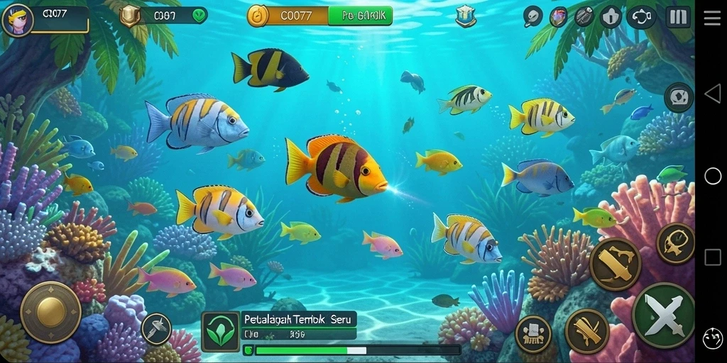 Screenshot C0077 menampilkan aksi seru berburu ikan.