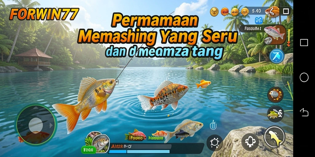 Tampilan gameplay <strong>FORWIN77</strong> saat memancing di laut yang realistis.