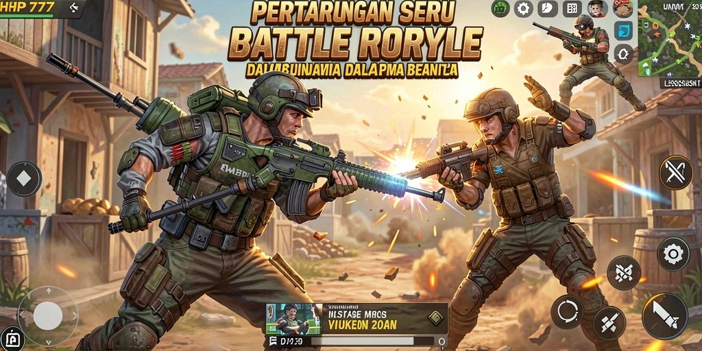 Tampilan gameplay intens pertarungan di HP777 Battle Royale.