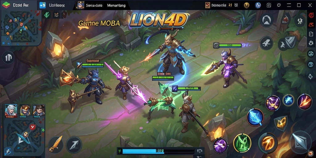 Tampilan gameplay seru di LION4D dengan aksi MOBA yang mendebarkan.