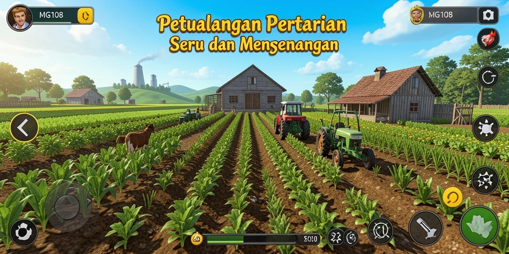 Screenshot gameplay MG108 menunjukkan keindahan berkebun yang menyenangkan.