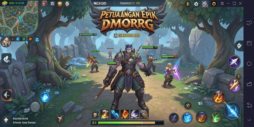 Screenshot utama NEXGID menampilkan aksi pertempuran epik dalam dunia MMORPG.