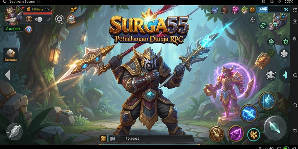 Tampilan menakjubkan gameplay RPG SURGA55 saat menjelajahi dunia.