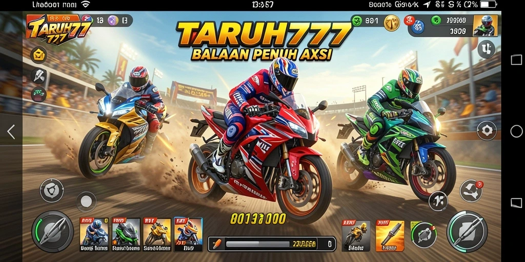 Gameplay seru TARUH777 dengan balapan motor yang mendebarkan.
