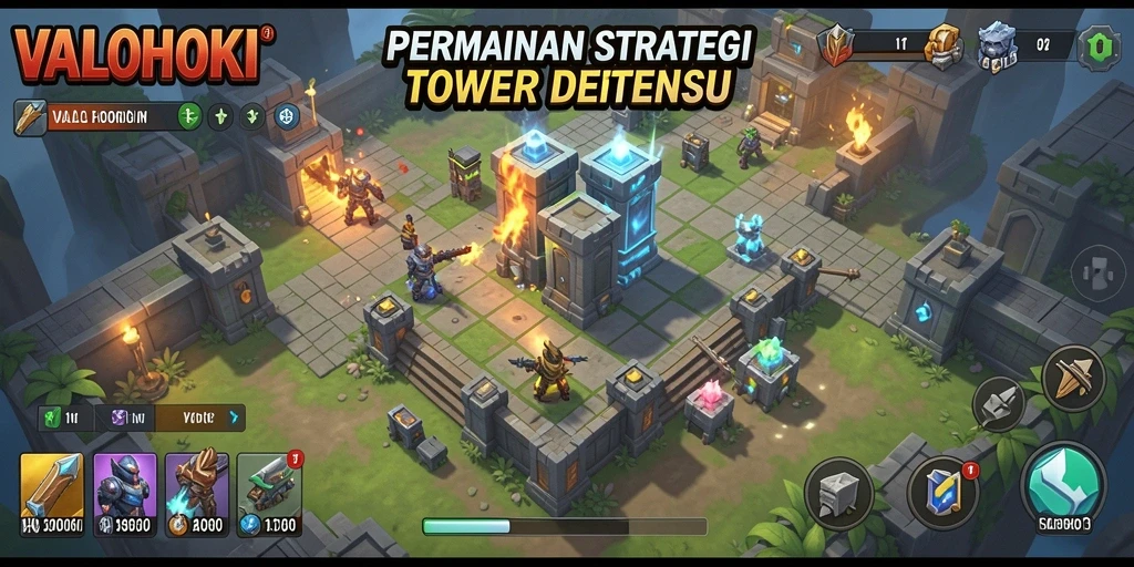 Tampilan gameplay VALOHOKI yang menegangkan di peta Tower Defense.